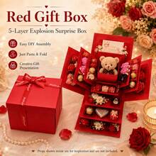 Red/Blue Explosion Gift Box Set, Surprise Gift Photo Box, Creative DIY Scrapbook Photo Album Accessories, Suitable For Birthday, Proposal, Valentine's Day, Mother's Day, Graduation Party, Christmas Party Decoration (Does Not Include Snacks, Gift Box Only) - C-Red - View 2