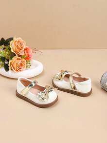 Sweet And Cute Bow Contrast Color Flat Shoes For Toddler Girls, Suitable For Summer - White - View 3