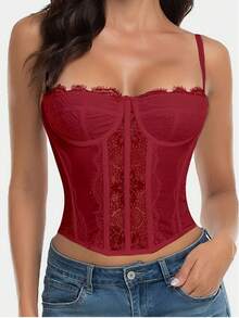 Women's Lace Corset Top, For Going Out To Parties Or Clubs, With Buckle. - 棕色 - 查看 7