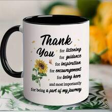 [24h Shipping From MX] Maustic 11oz Thank You Mug - Sincere Appreciation For Teacher, Mentor, Colleague, Friend - Inspirational Quote & Sunflower Design, Farewell Gift Or Recognition, Expression Of Gratitude | Stylish Contrast Handle | Durable Print Quality - 圖片1 PCS - 查看 1