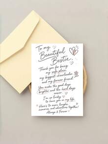 1pc "To My Beautiful Bestie" Best Friend Greeting Card With Envelope, Friendship Appreciation Note For Women, Ideal For Birthday & Thank You Gifts, Friendship Keepsake For Female Besties, Blank Inside - A - View 10