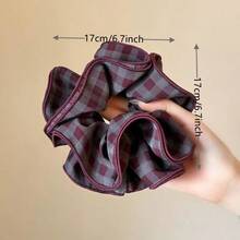 Plaid Fabric Scrunchie 4-Layer Hemmed Hair Tie Vintage High Elasticity Hair Band Women's Head Tie Flower Commute Daily Wear Hair Tie Plaid Elegant Polyester (Polyester) Hair Tie All Seasons Ponytail Elastics Rubber Bands - Multicolor - View 2