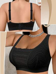 Plus Size Women Lace Patchwork Seamless Underwear, Suitable For Daily Wear In Various Occasions - Black - View 2