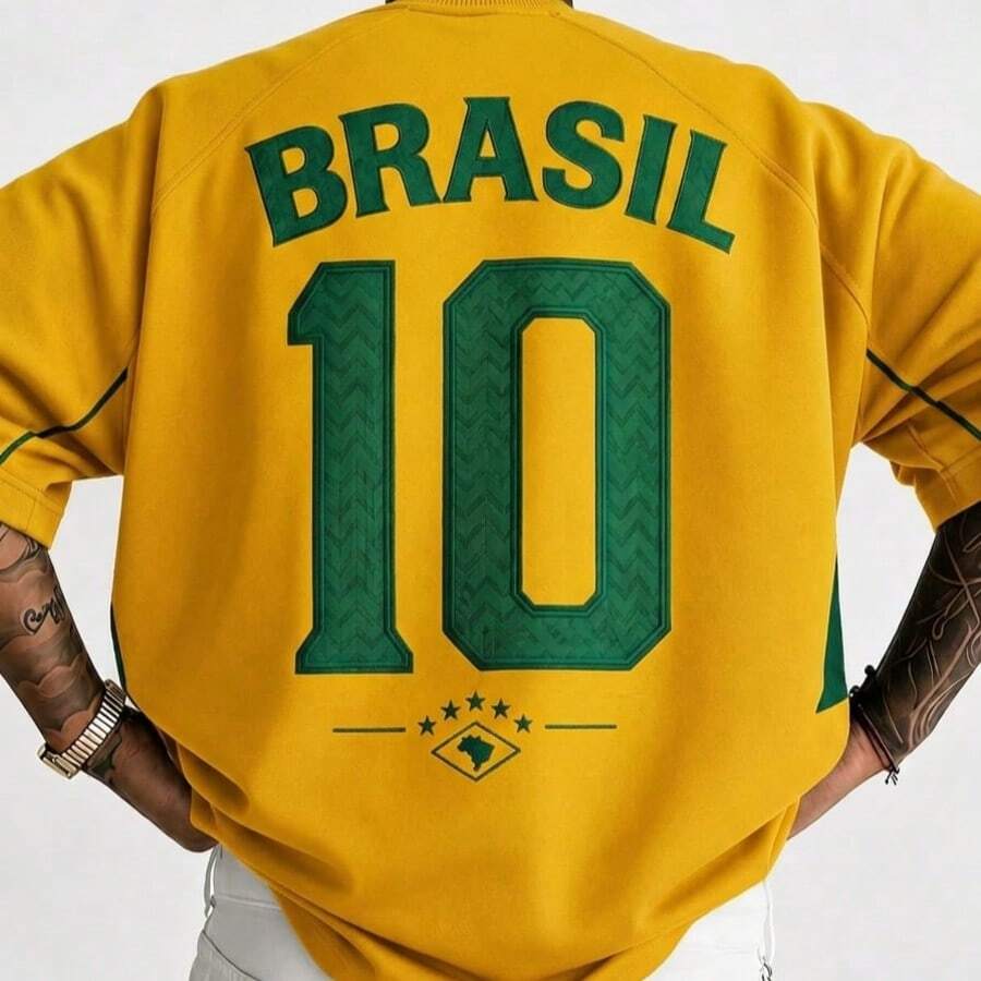 Men's Brazil Street Cup T-Shirt, 100% Cotton, Unisex, Printed - 黃色 - 查看 1