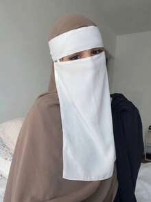 1pc Conservative Soft Skin-Friendly Solid Color Muslim Arabic Middle Eastern Chiffon Plain Face Veil Suitable For Middle Eastern Daily Wear - White - View 2