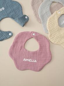 1pc Personalized Customization Name Baby Drool Bib Soft Infant Solid Color Feeding Burp Cloth Reusable Saliva Bib Newborn Daily Necessity - Multicolor - View 3
