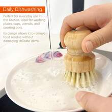 2pcs Wooden Dish Scrub Brushes For Kitchen, -Friendly Cleaning Scrubbers, Natural Sisal Bristles For Dishes And Washing Cast Iron Pans - White - View 3