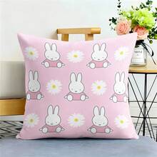 Miniso Miffy 兔子格紋花卉滿版印花抱枕套，淺粉色靠墊套，適用於沙發、臥室、客廳家居裝飾 - 顏色 - 查看 4