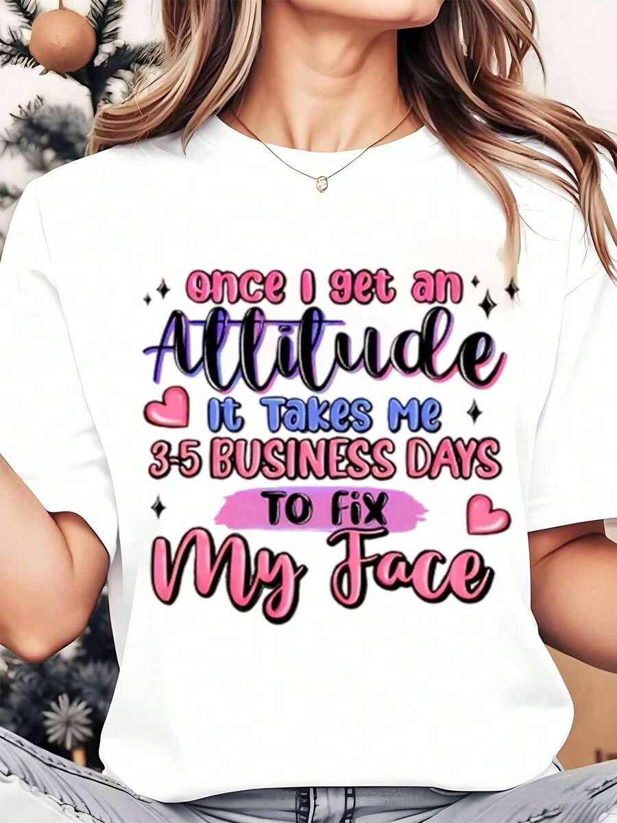 Women's Crew Neck T-Shirt With Graphic Print "It Takes Me 3-5 Business Days To Fix My Face", Casual Wear For Everyday Use, Christmas, Holidays, 220g - 白色 - 查看 1