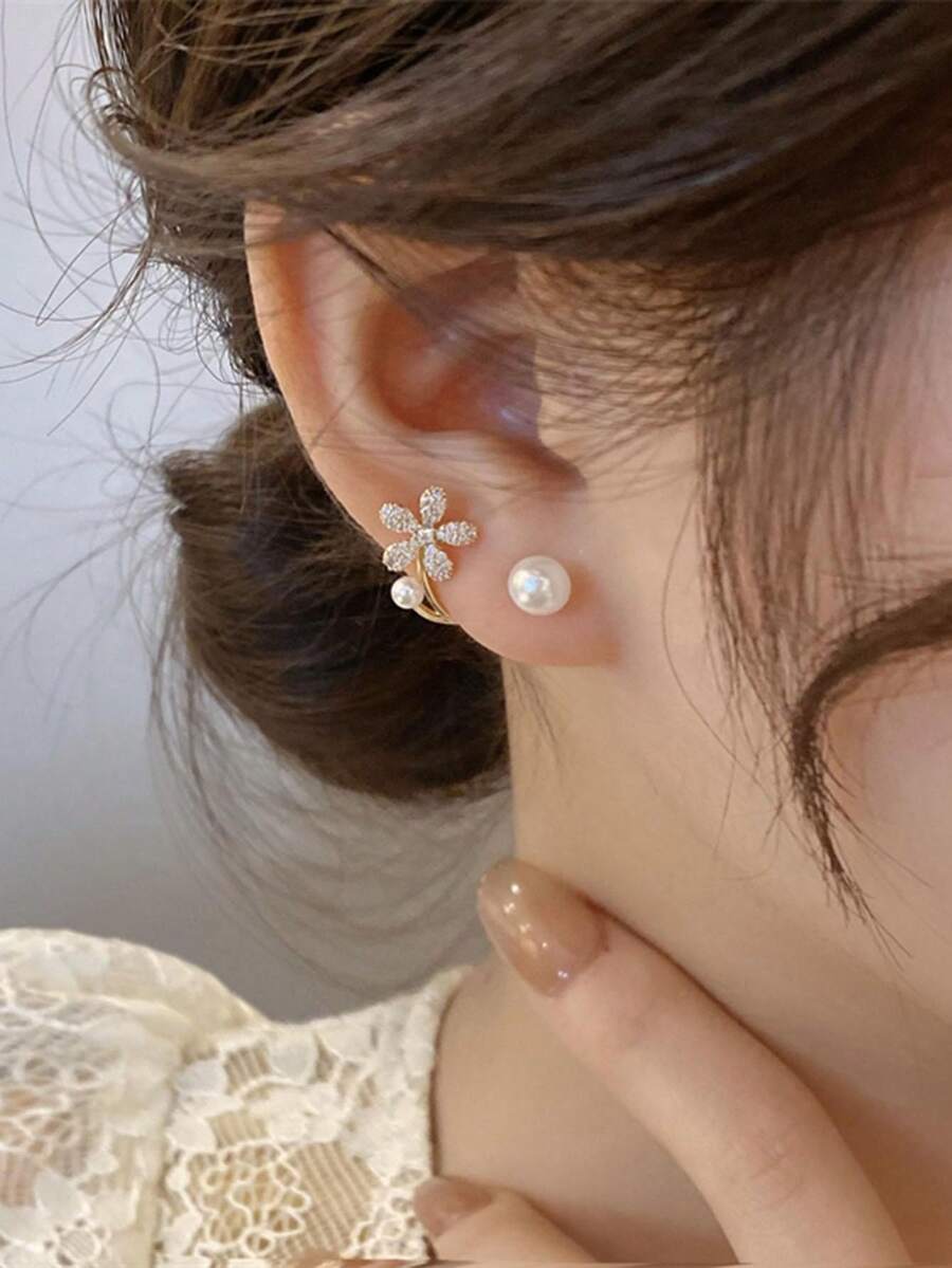 Decorativo Para Pendientes Con Diseño De Perla Falsa Y Hoja - Multicolor - Ver 1