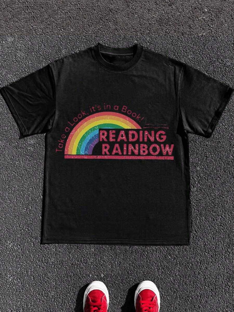 High-Density Pure Cotton. Check It Out, It's In A Book! Printed T-Shirt, Urban Fashion - 黑色 - 查看 1