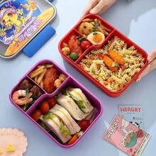 Caja de almuerzo para adultos con diseño de dibujos animados y compartimentos, caja de almuerzo de 1450ml (incluye utensilios), caja bento a prueba de fugas, adecuada para oficina y escuela, apta para microondas, regreso a la escuela - Multicolor - Ver 4