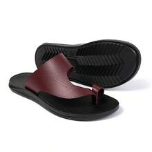 Sandalias casuales de hombre con patrón de líneas talladas, cómodas chanclas de suela blanda para la playa y el ocio - Marrón rojizo - Ver 12