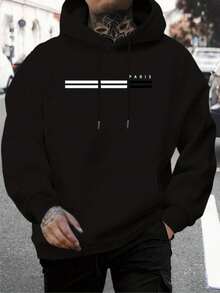 Hombre003 sudadera con capucha para hombres de manga larga con estampados modernos, ideal para las temporadas de otoño e invierno, - Negro - Ver 1