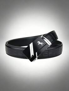 1pc New Horse Line Automatic Buckle, Simple Business Style PU Men's Belt, Length Optional 110-130, Available In Two Colors - Multicolor - View 6