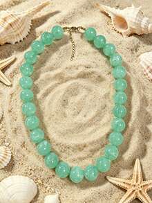 1pc European And American Bohemian Round Geometric Cloud Multicolor Beaded Necklace, Stainless Steel 18K Gold Lobster Clasp, Gift & Daily Wear - Handmade Resin Beaded Stainless Steel Necklace - View 25