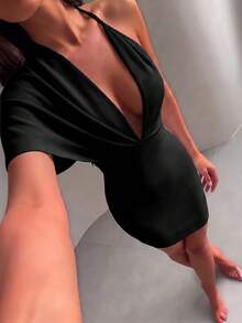 Women's Sexy Elegant Black Backless Spaghetti Strap Bandage Bodycon Dress, Suitable For Party, Cocktail, Wedding Guest Spring - Black - View 1
