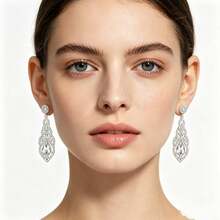 European And American New Exaggerated Shiny Bridal Wedding Stud Earrings Classic Rhinestone Long Earrings - White - View 1