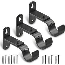 2/3 Buah Braket Batang Tirai yang Dapat Diatur, Penahan Batang Tirai, Pengait, Alat Gantung untuk Batang Tirai Jendela Berdiameter 1 Inci - Berbentuk T - Hitam - View 12