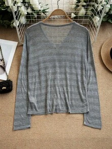 Korean Style Minimalist Knitted Cardigan Women Spring Summer Thin Lightweight Outerwear, Daily Commute, Shopping, Travel - Grey - View 7