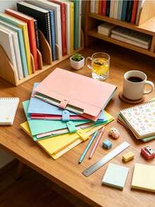 A4 Folder Multi Layer Five Grid Smile Organ Bag Button Paper Storage File BagAesthetic Expanding File Folder Document Organizer With Snap Closure Index Tabs Cute Waterproof Accordion Paper Folder For School Office Supplies - Multiple Styles - View 3
