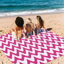 1pc Oversized Wavy Pattern Sand-Proof Quick-Dry Beach Towel Mat, Suitable For 1-3 Adults - Lightweight, Durable Polyester Fabric - Perfect For Travel, Camping, Hiking And Leisure Beach Time, Beach Mat, Picnic Mat Camping Ground Cover - Multicolor - View 4