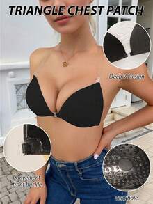 YIYANG 2/1 pièce Soutien-gorge invisible à col ras-du-cou, design antidérapant, soulève et rehausse pour une courbe plus pleine et plus charmante. Spécialement conçu pour la photographie de mariage, les robes sans bretelles, la lingerie invisible, les jupes, les robes et les occasions de voyage/vacances, livré avec des cache-tétons sexy pour accentuer l'effet de décolleté. - Multicolore - Voir 2