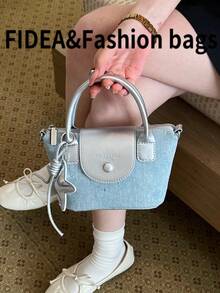 New Fashion Women's Handbag Solid Color Rhinestone Embellished Minimalist PU Dumpling Bag Premium Chic With Star Pendant Crossbody Suitable For Dating Shopping Versatile Exquisite Bag - Silver - View 6