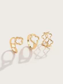 Altistry 3pcs Alloy Floral Hollow Out Ring Set With Metal Plating For Lasting Color Retention - Yellow Gold - View 2