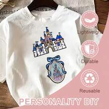 1pc Dream Princess Castle Embroidery Patch, Blue Bow Fairy Tale Castle Iron-On Patch, Jacket Bag Embroidery Label - B - View 3