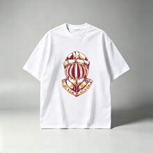 Hot Men's White Cotton Tee Retro Medieval Knight Helmet Graphic Print - Blanco - Ver 7