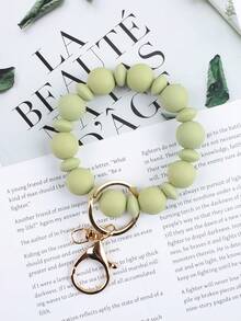 Solid Color Silicone Bead Wristlet Keychain Simple Matte Beaded Wrist Bracelet Key Ring Women Minimalist Bag Purse Car Key Holder Fashion Daily Gift - Abacus - View 9
