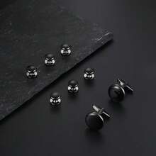ORAZIO Cuff Links Mens Stainless Steel Cuff Links And Studs Set Gold Black Cufflinks For Men Tuxedo Studs Buttons For Formal Kit Business Or Wedding - Blacktone - View 6