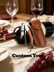 1pc Personalized Engraved Bottle Opener With Leather Sleeve And Wooden Handle, Suitable As Friend, Father's Day, Birthday Gift Or Men's Gift, Also Essential For Wedding - Multicolor - View 2