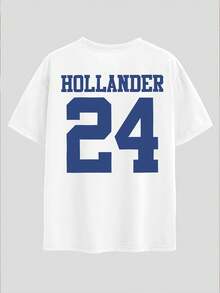 100% Baumwolle Y2K Locker geschnittenes Kurzarm-T-Shirt Unisex Amerikanisches Baseball-24er-T-Shirt, Vorder- und Rückseite, Damen-Sommerkleidung aus Baumwolle, kurzärmlig - Weiss - Übersicht 4