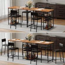 Space-Saving 3 Piece Dining Table Set – 2 Faux Leather Upholstered Chairs, Wine Rack & Cup Holder, Compact Rectangle Dinner Table With 4-Tier Shelves For Kitchen/Breakfast Nook/Studio Apartments - 復古色彩 - 查看 4