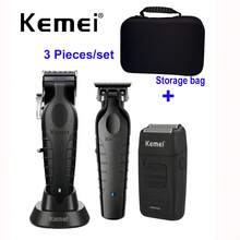 Kemei 3件組理髮器+刮鬍刀套組附收納袋，KM-2296專業理髮器、2299零間隙理髮器、1102家用刮鬍刀套組，沙龍或居家男士個人護理套組，送給自己的禮物 - 黑色 - 查看 10