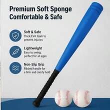BSKT 1 Set Original Color Soft Foam Baseball Bat Set, Indoor/Outdoor Leisure Interactive Combat Training, Youth Sports Practice, High-Resilience Plastic Outer Tube, High-Density Cushioning Foam Inner Layer, Integrated Rubber Surface Coating, Drop-Resistant, Impact-Resistant, No Cracking Or Peeling, Lightweight Grip Without Burden, Suitable For Daily Catch And Combat Practice - Multicolor - View 2