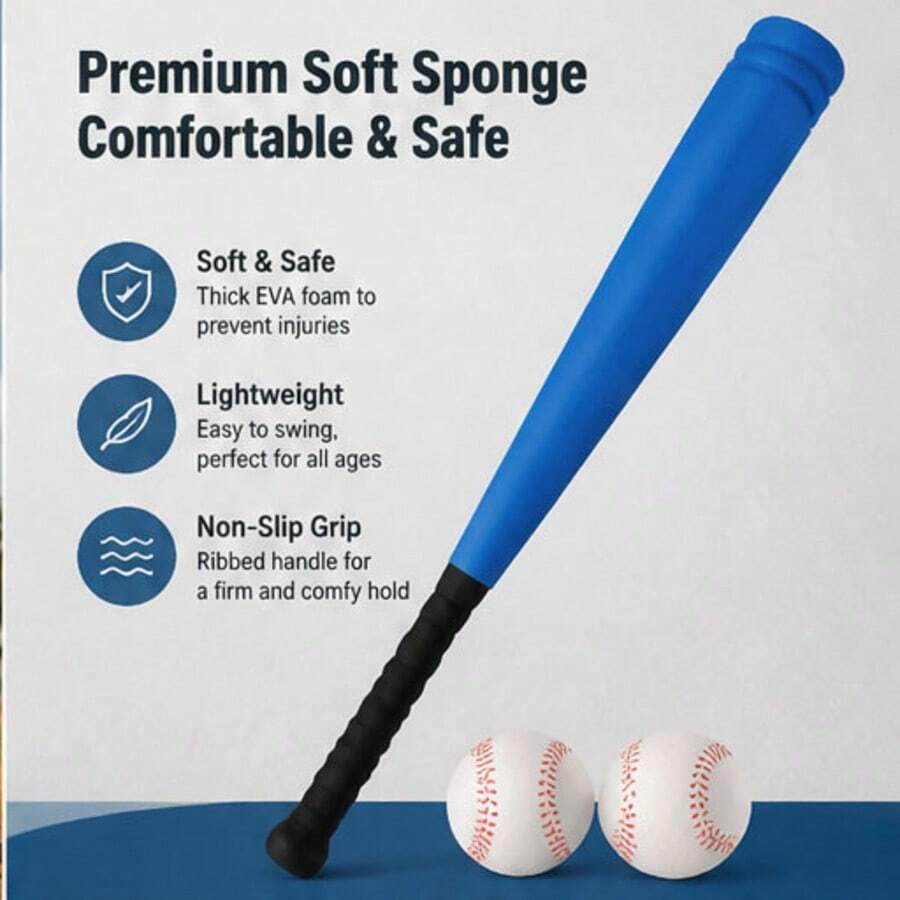 BSKT 1 Set Original Color Soft Foam Baseball Bat Set, Indoor/Outdoor Leisure Interactive Combat Training, Youth Sports Practice, High-Resilience Plastic Outer Tube, High-Density Cushioning Foam Inner Layer, Integrated Rubber Surface Coating, Drop-Resistant, Impact-Resistant, No Cracking Or Peeling, Lightweight Grip Without Burden, Suitable For Daily Catch And Combat Practice