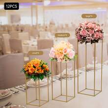12Pcs Gold Metal Rectangular Flower Stand, 3 Sizes Geometric Wedding Centerpiece Pillar 22LBS Load Steel Floral Rack For Party Event Table Decor - Gold - 12pcs - View 11