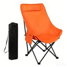 1 pieza Silla Plegable Camping Alto Respaldo Ergonómica Portátil Con Bolsillo Para Exterior Picnic Pesca Hogar - color naranja - Ver 1