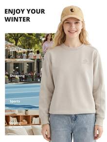 CAMEL CROWN Sudadera de cuello redondo de unicolor de manga larga para hombre - Caqui claro - Ver 4