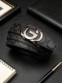 1 pièce Ceinture pour homme avec boucle automatique, personnalisée avec lettre G, imprimé bohème lettre G, ceinture de taille décontractée pour le bureau, la maison, les fêtes, les voyages, 120 cm, 1 pièce - Noir - Voir 2