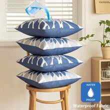 Paquete de 4 Fundas de Almohada Impermeables para Exteriores 18x18 Fundas Decorativas para Cojines de Exterior Fundas Cuadradas de Jardín para Muebles de Patio Sofá Carpa Sunbrella Banco - Azul y Gris - Ver 8