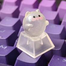 Tecla de fantasma pequeño, tecla personalizada hecha a mano, tecla blanca transparente, regalo de cumpleaños, regalo de Año Nuevo, regalo de Navidad, tecla transparente linda hecha a mano, altura original R4 - Ver 3
