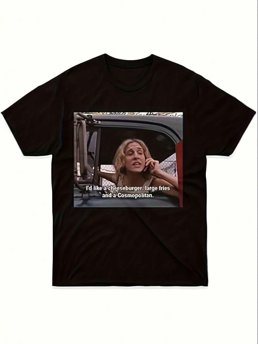 Nueva Camiseta para Hombre 2026 con Diseño Inspirado en Carrie Bradshaw, Perfecta para Regalos Familiares, Cuello Redondo, para Todas las Temporadas, Tela Ligeramente Elástica de The City Ap - Negro - Ver 1