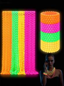 8pcs/4pcs/1pc Neon Fluorescent Party Beaded Necklace And Bracelet Set, Glow-In-The-Dark Colorful Beaded Bracelets, 80s Carnival Party Essential Colorful Glow-In-The-Dark Supplies, Carnival, Neon Light Night Decor, Glow-In-The-Dark Necklace, Neon Light Party Decoration, Back To School, Home Decor, Home Supplies, Family Essential - Multicolor - View 10