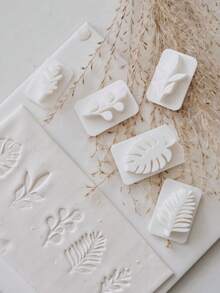 5pcs Soft Clay Mold Plant Leaf Pattern Press Mold Clay Mold For Jewelry Earring Making - White - View 4
