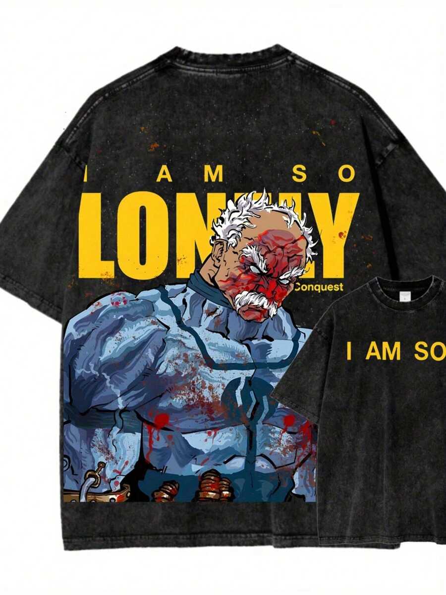 onaje de Anime "I Am So Lonely" - Camiseta Ligera, Transpirable, Casual, de Cuello Redondo y Manga Corta con Gráficos Digitales para Todas las Temporadas (Lavable a Máquina) para Ropa Casual - Negro - Ver 1