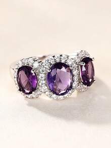 1pc Elegant Cubic Zirconia Ring, Women's, Suitable For Wedding, Engagement, Anniversary, Party, Valentine's Day And Other Occasions - Silver - View 3